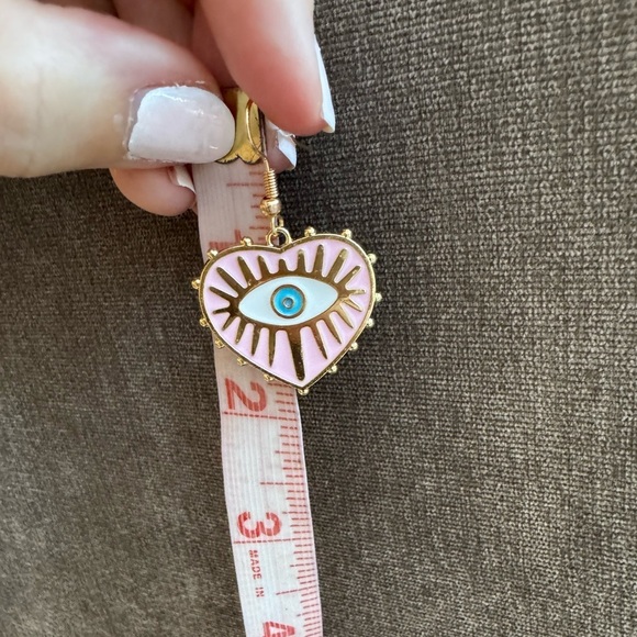 Evil Eye Drop Dangle Earrings Pink White and Gold New Lightweight - Picture 4 of 5